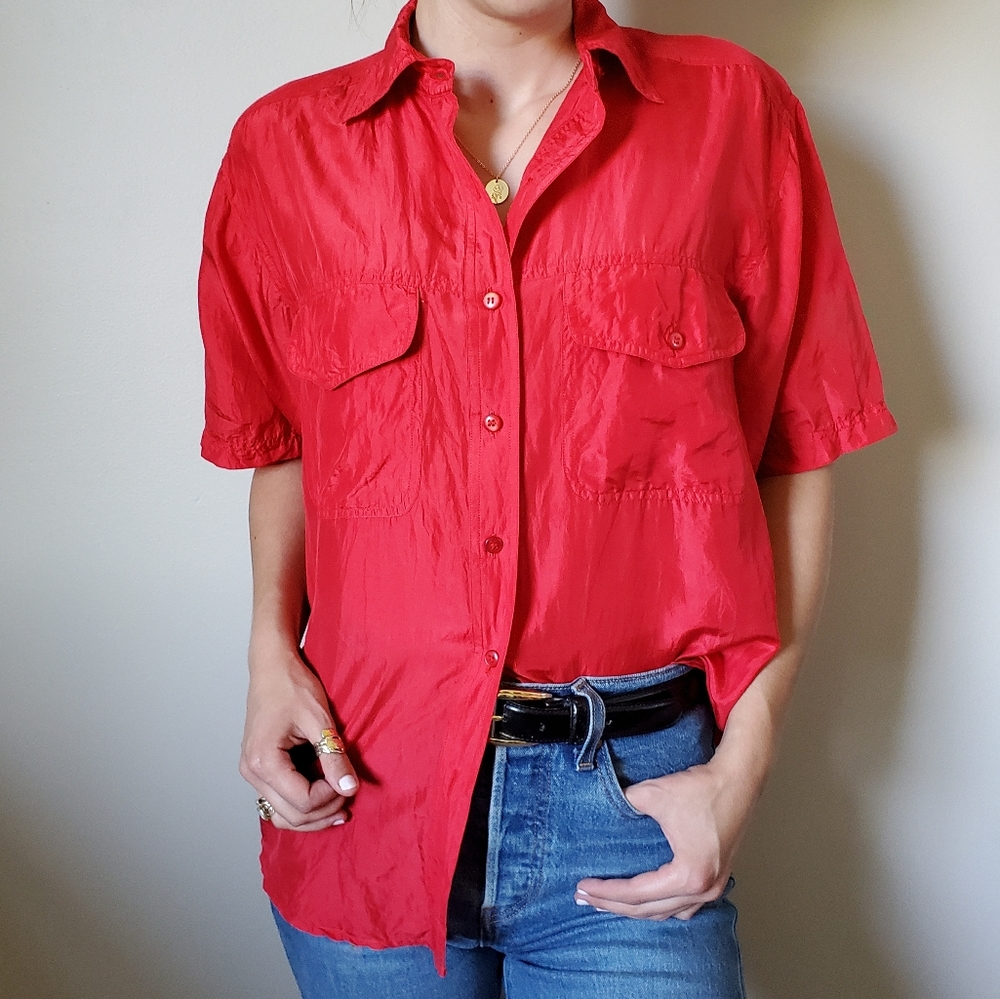 Red Silk Blouse - Picture 14 of 16
